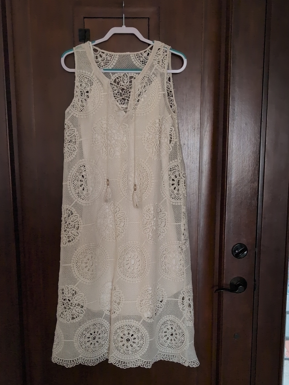 AllSaints Cream Crochet Lace Top with V-Neck